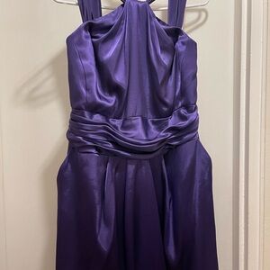 David's Bridal Rich Purple Satin Dress with Halter Neckline
